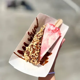 Strawberry cream cheese - with half dipped dark chocolate, drizzled chocolate, &amp; mixed nuts