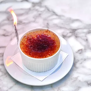 butterscotch creme brûlée, birthday candle (07/2022)