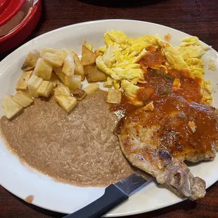 Pork chop breakfast plate