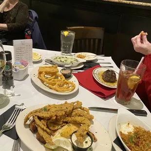 a table full of plates of food