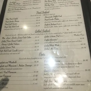 the menu of the restaurant