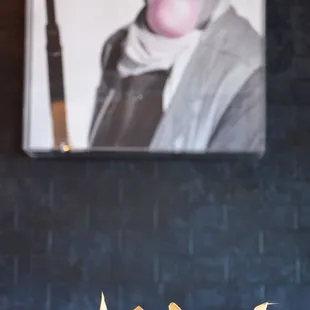 a man blowing a bubble