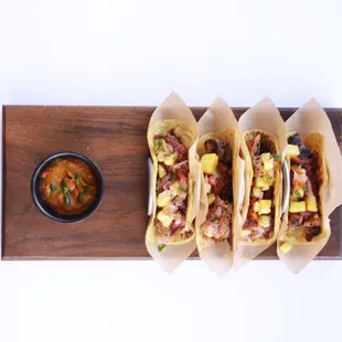 Chicken Tacos w/ chile de Arbol and pineapple salsa