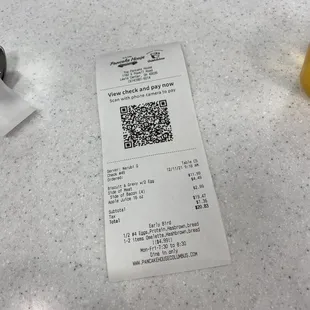 the receipt for the pancake house