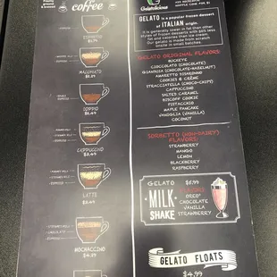 Italian coffee menu