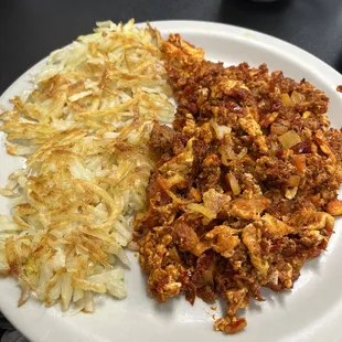 Chorizo and eggs meal