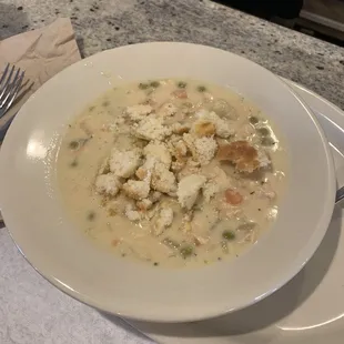 Chicken pot pie soup! Omgggg so good. My mouth still salivates even thinking about it today ( the day after)! Lol.