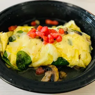 Spinach, mushroom, tomato, Swiss omelet
