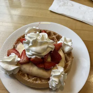 Strawberry waffle a la mode