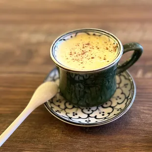 Egg cream Vietnamese coffee, the egg foam makes the coffee custardy in texture.
