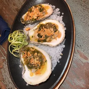 grilled oyster with scallion sauce