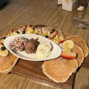 pancakes with fruit and ice cream