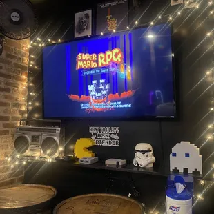 a video game on the wall