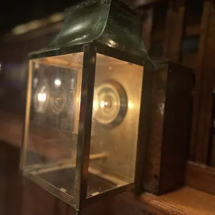 a lantern hanging from the ceiling