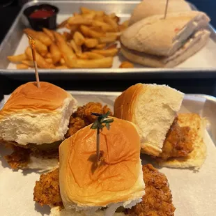 a chicken sandwich and french fries