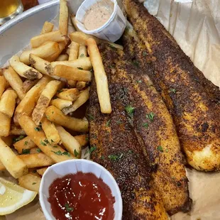 Blackened Grouper.  Wife snatched the slaw. Yuck.
