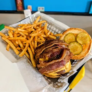 Double Park Burger with Bacon + Seasoned Fries
