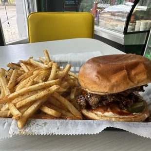 The crispy chicken sandwich and fries.