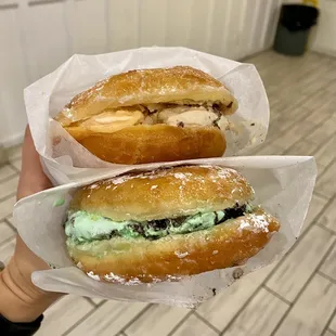 2 Ice Cream Puffs - top w/ Midnight in Paris and Thai Tease ice cream, bottom w/ Green Machine ice cream ~ $5.50 each