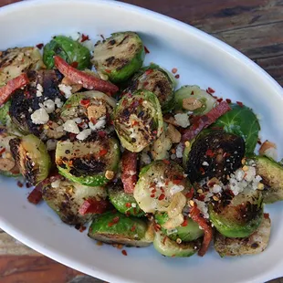 charred brussel sprouts with sopressata