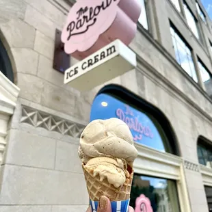 double scoop in waffle cone ($6.75) -- salted caramel &amp; viet coffee