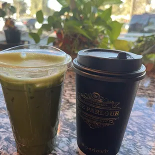 Matcha latte and Mexican cafe de olla with cinnamon type of espresso latte