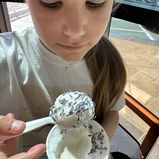 Maya loving the actual lavender on the foam