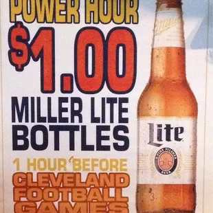 a sign for power hour miller lite bottles