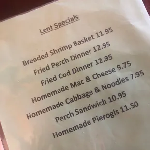 Lent specials 2022
