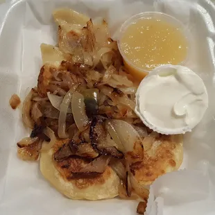 Pierogies with Applesauce and Sour Cream