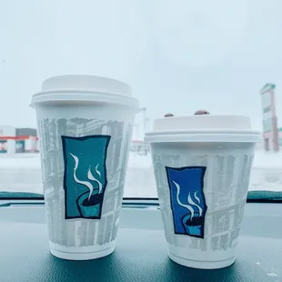 Medium hot chocolate and small raspberry mocha, topped with chocolate covered espresso beans