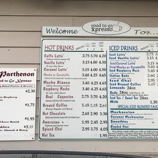 ows the menu and prices