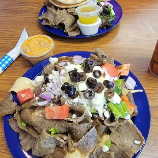 Greek nachos with feisty feta spread.