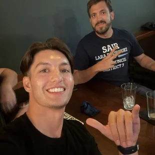 Sharing a drink and knocking out trivia questions with my friend Sair