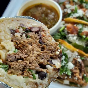 Birria burrito and tacos