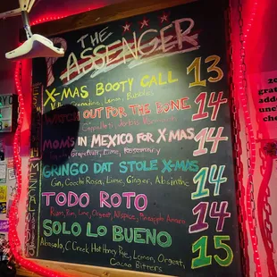 Holiday cocktail list.