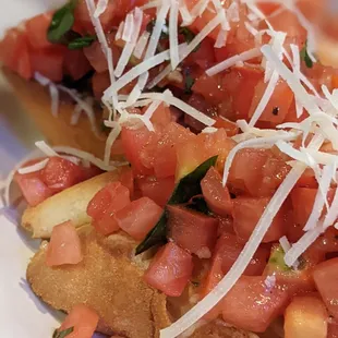 Bruschetta, loaded with tomatoes