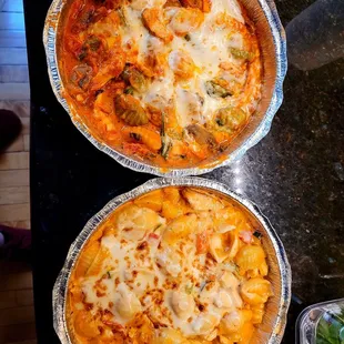 two pans of pasta