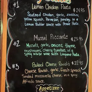 Specials menu