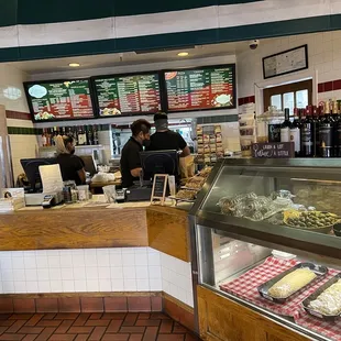 a counter with a variety of food items