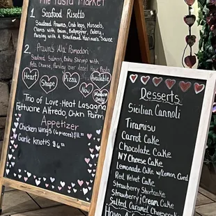 a menu and a sign