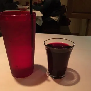 House wine (Chianti) compared to water glass