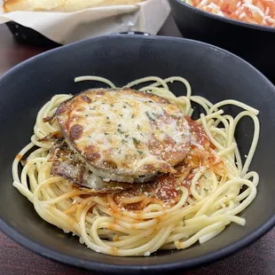 Spaghetti with eggplant parmigiana