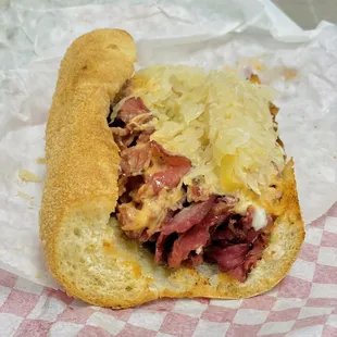 a roast beef sandwich with sauerkraut