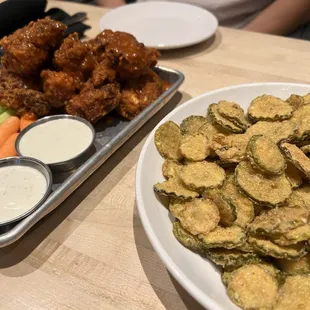 Wings and pickle chips.