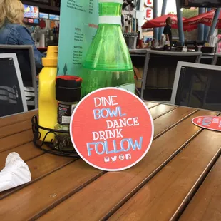 a sign on a table