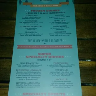 Menu when we went on 10/24/15