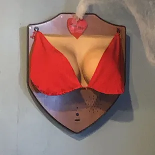 a red and yellow bikini on the wall