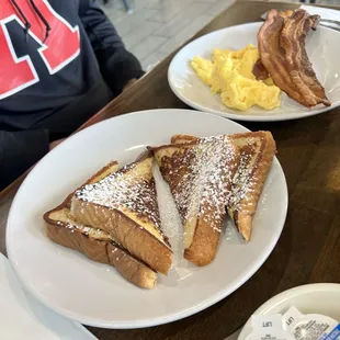 French toast combo with eggs and bacon