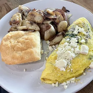 SPINACH FETA OMELETTE SIDE HOUSE POTATOES Biscuit